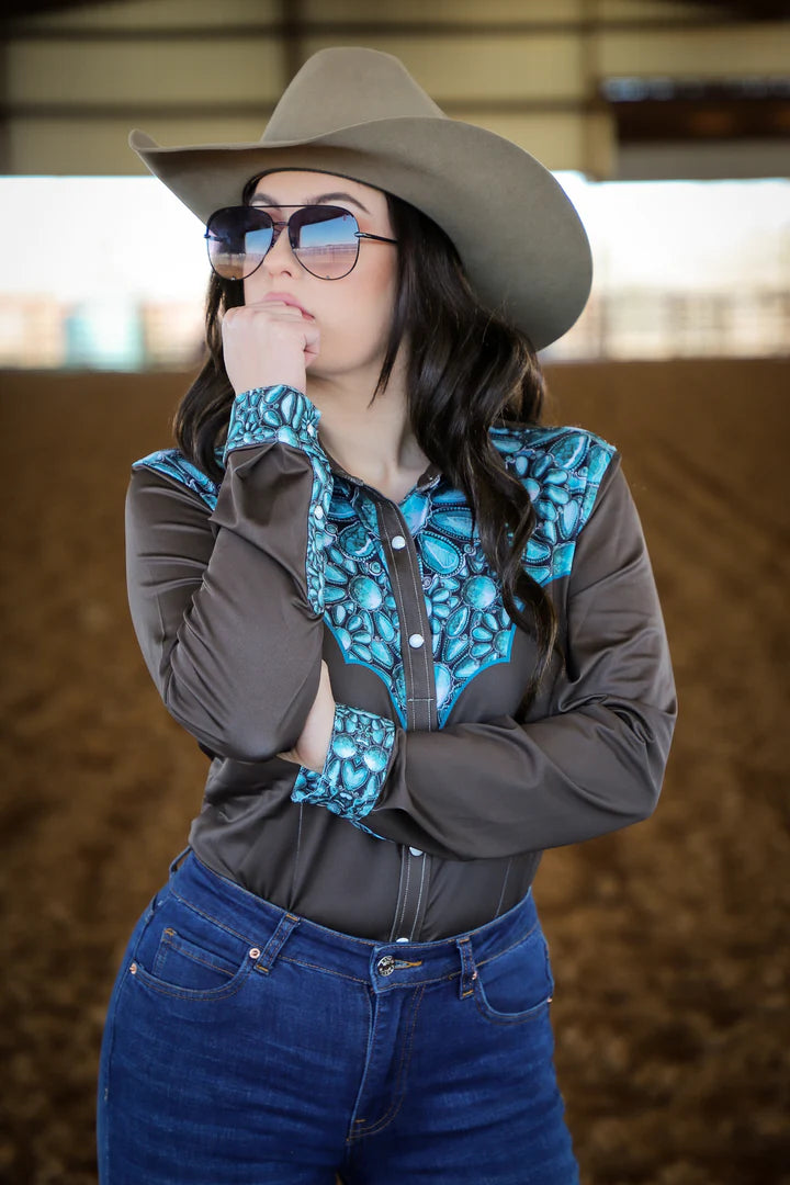 Ranch Dress'n Turquoise Blossom Performance Shirt